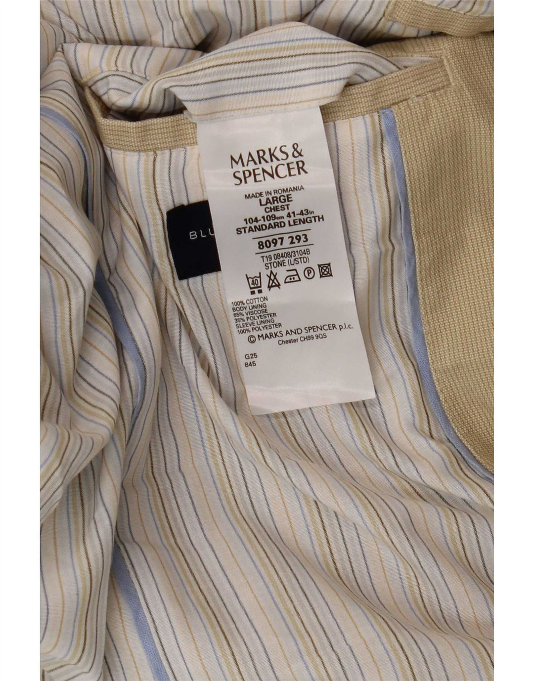 Marks & Spencer Herre Blue Harbor 3-knaps blazerjakke UK 40 Large Beige