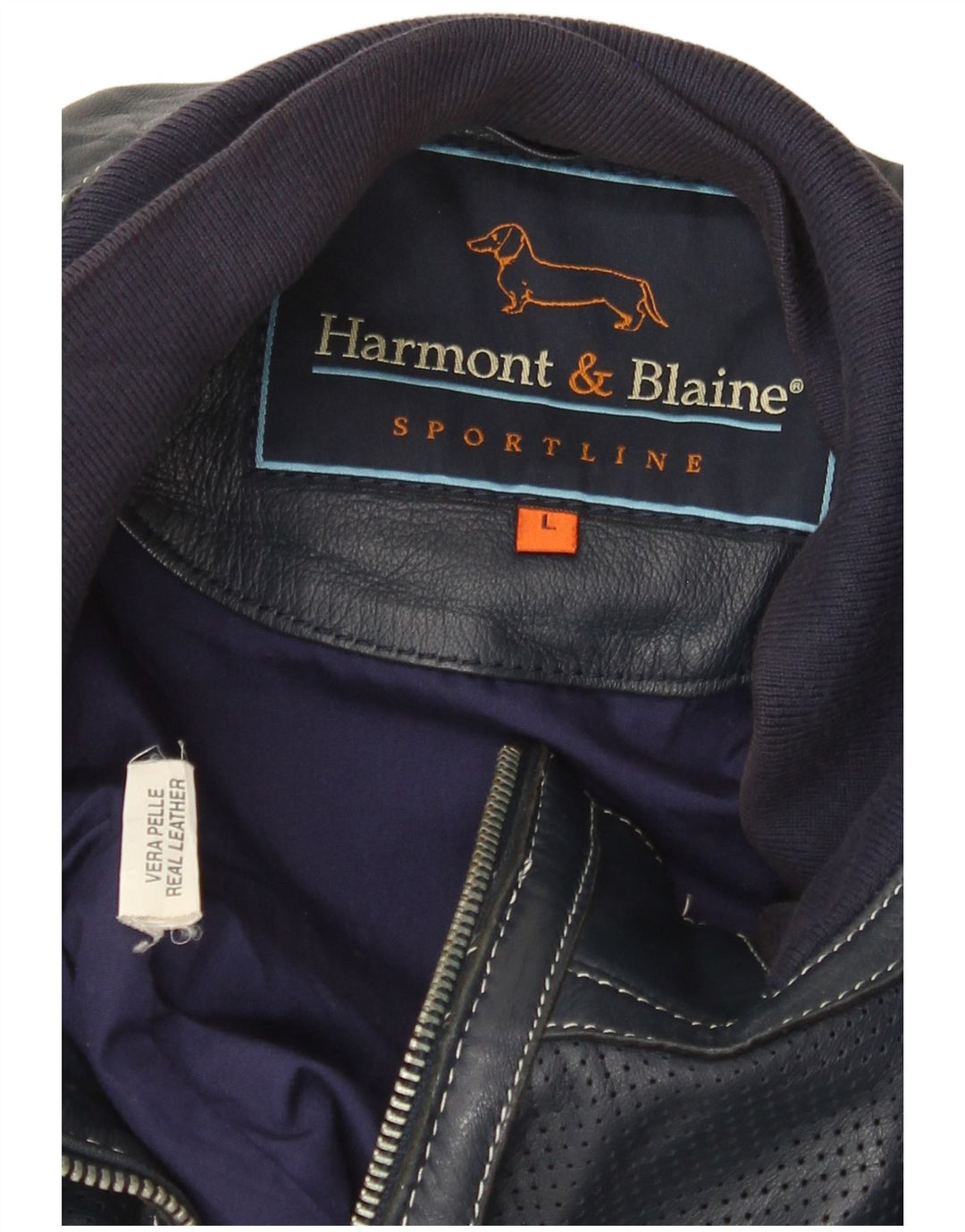 Harmont & Blaine Herre Læderjakke UK 40 Large Navy Blue Læder