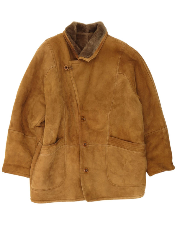 Vintage Mens Shearling Overcoat IT 54 2XL Beige Shearling