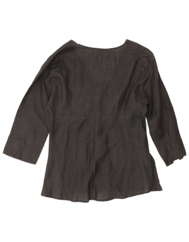 Benetton Dame 3/4 ærmet bluse Top UK 10 Small Black Linen