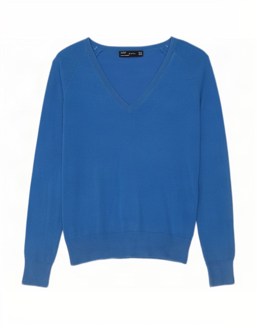 Zara Dame V-hals sweater UK 12 Medium Blue Bomuld
