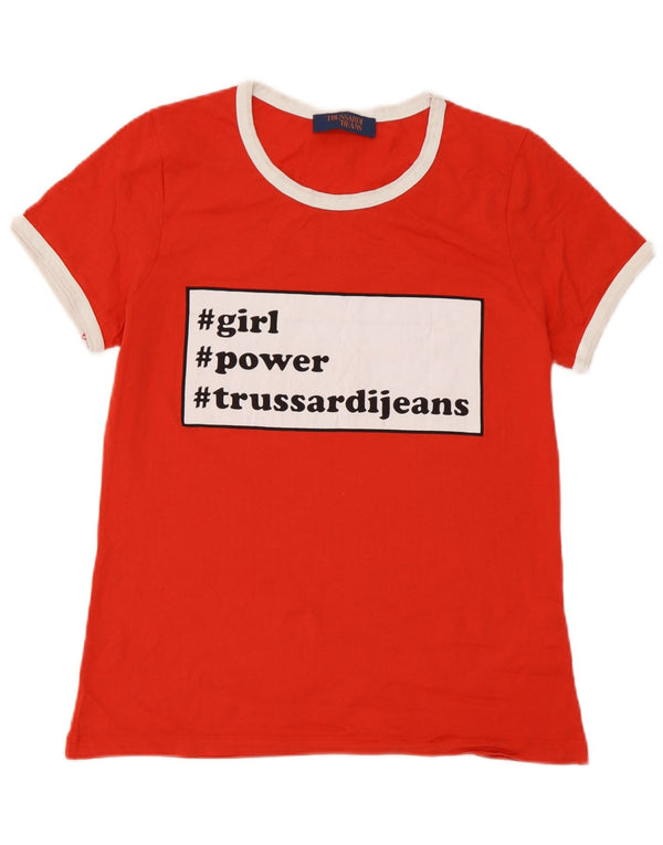 Trussardi Jeans Dame Grafisk T-Shirt Top UK 14 Stor rød farveblok