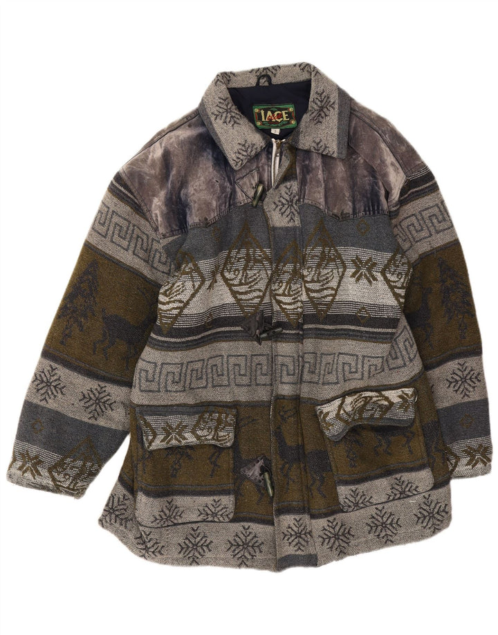 Vintage Herre Duffle Jacket UK 40 Large Grey Fair Isle Wool