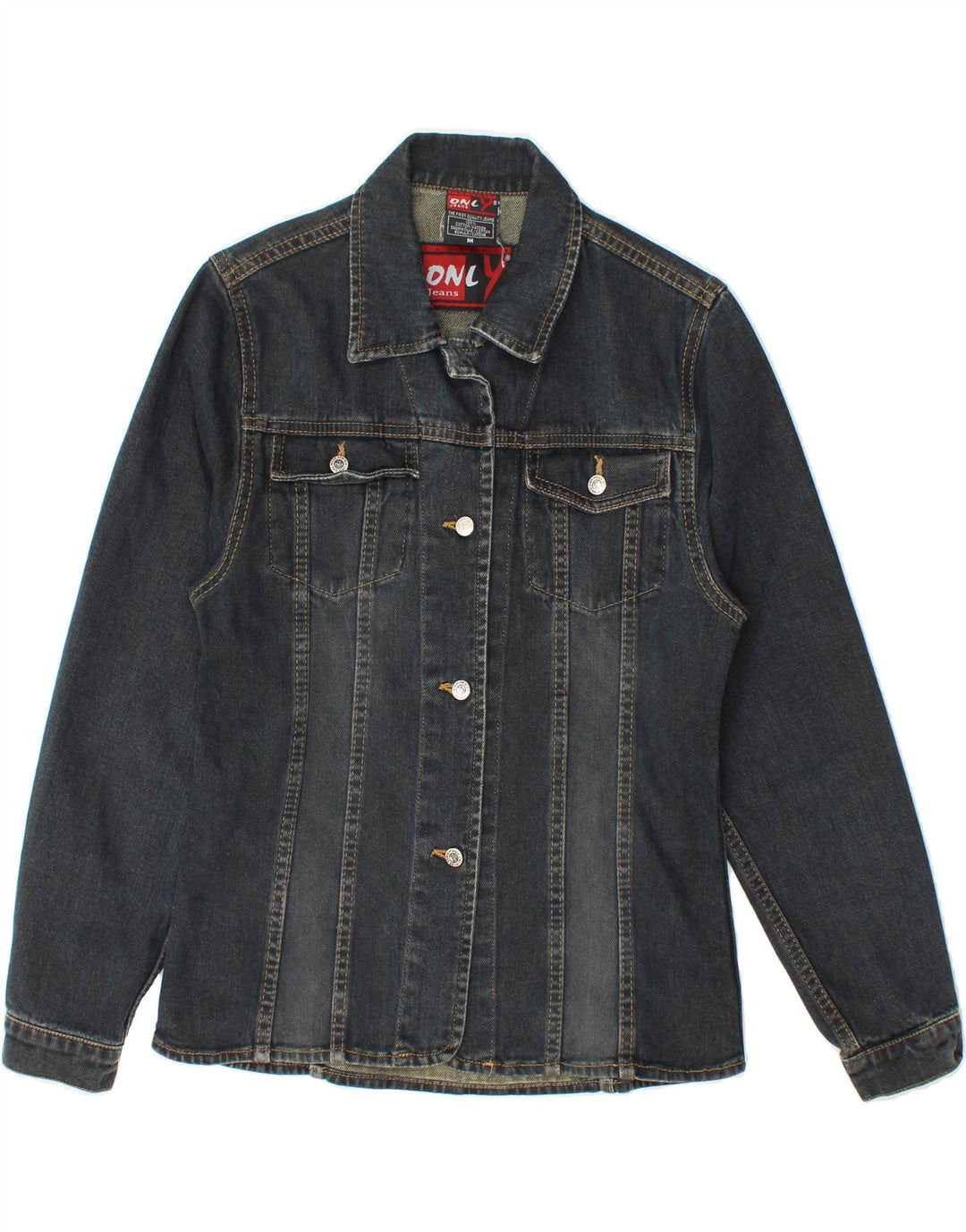 VINTAGE Womens Denim Jacket UK 12 Medium Navy Blue Cotton Vintage Vintage and Second-Hand Vintage from Messina Hembry 