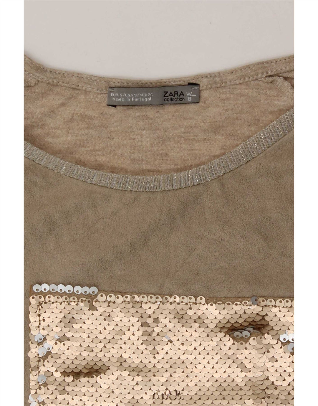 Zara Graphic T-Shirt Top UK 10 Small Beige