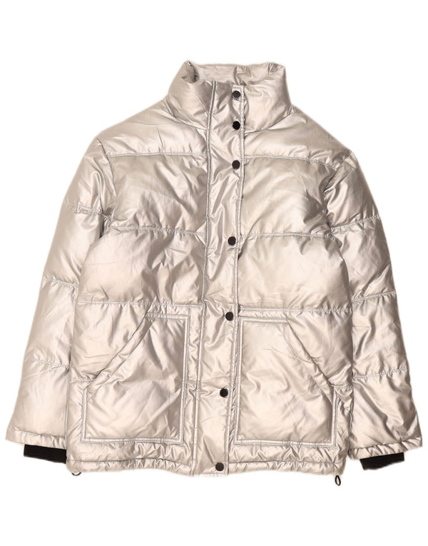 Topshop Dame Oversized Polstret Jakke UK 8 Small Silver Polyethylene