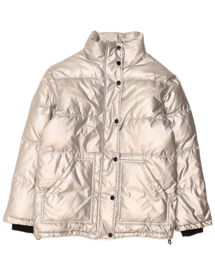 Topshop Dame Oversized Polstret Jakke UK 8 Small Silver Polyethylene