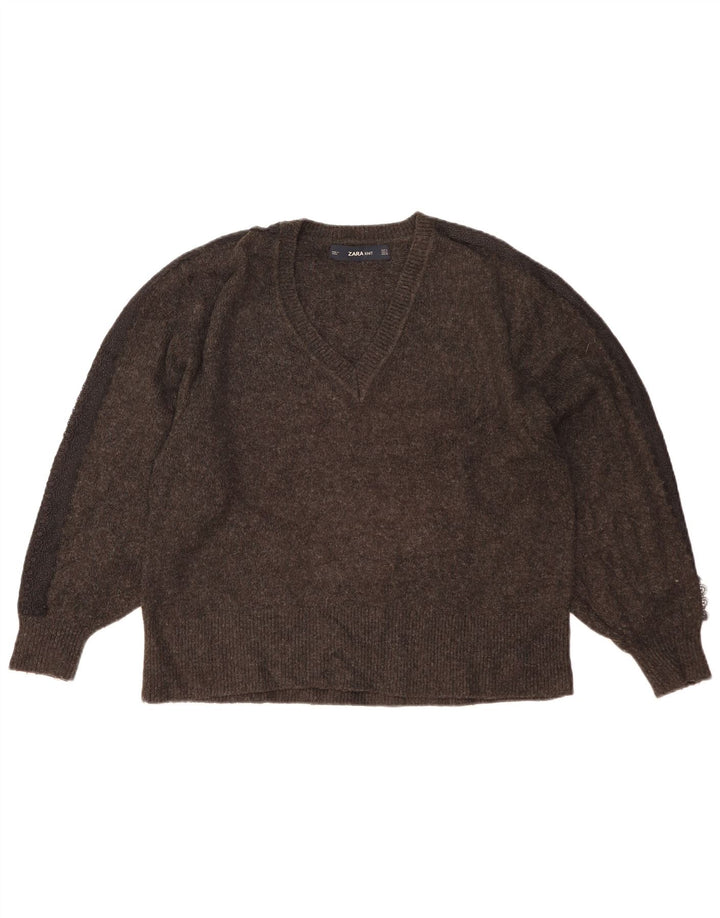 Zara Dame Oversized V-hals sweater UK 10 Small Grey