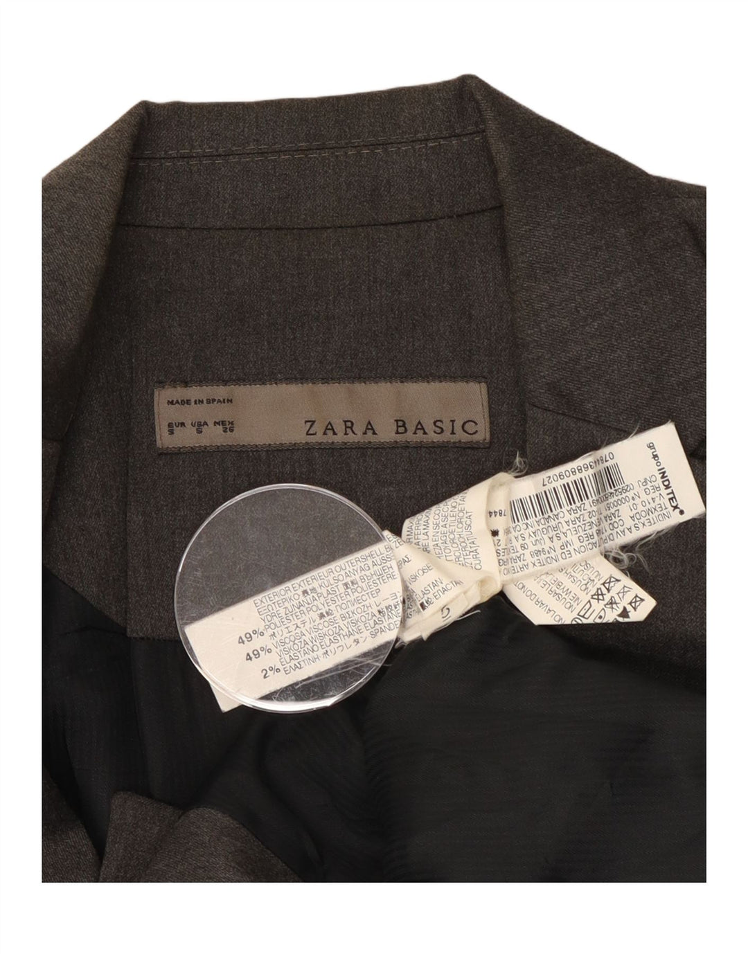 Zara Dame 1 Knap Blazer Jacket UK 10 Small Grå Polyester
