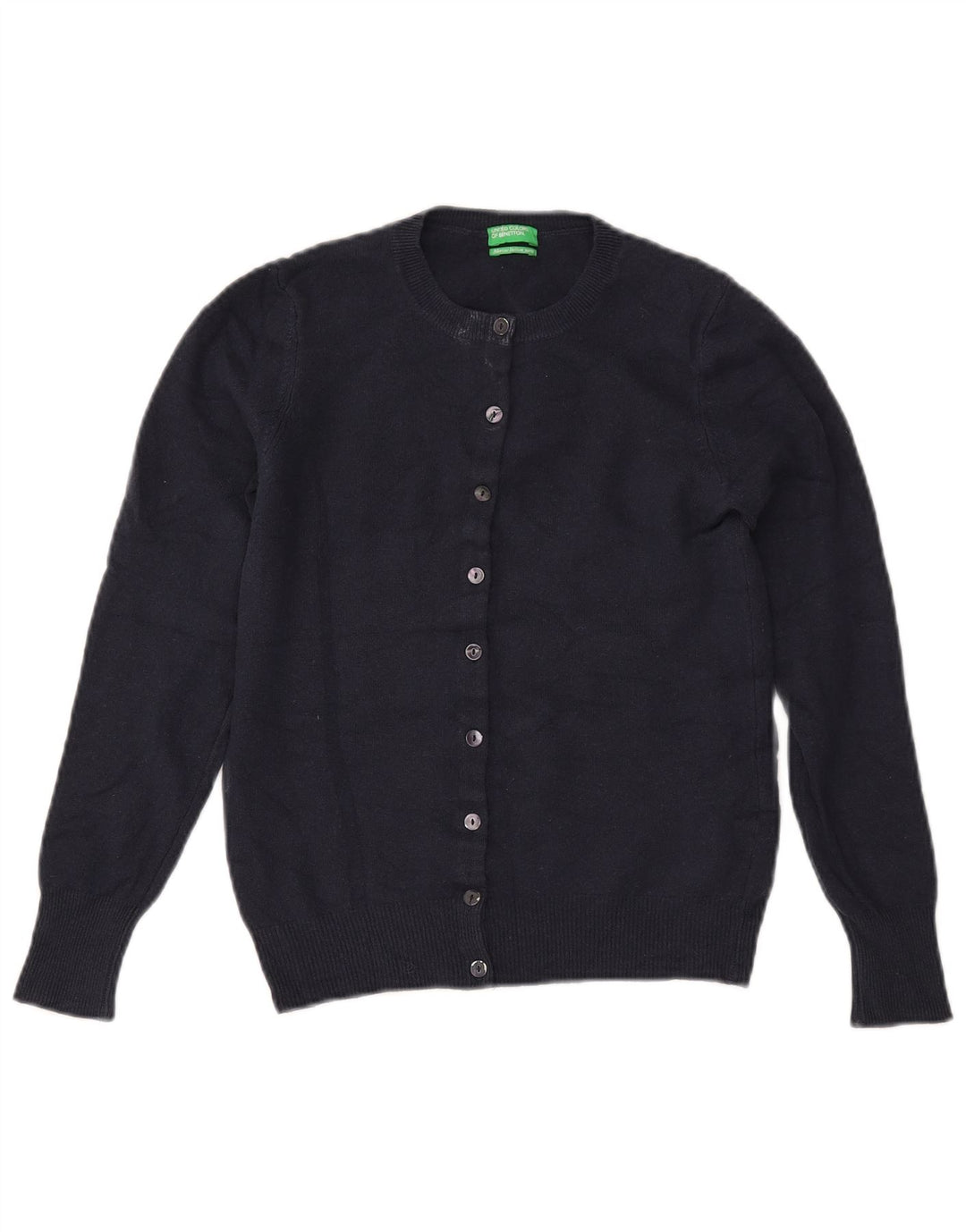 BENETTON Dame Crop Cardigan Sweater UK 6 XS Marineblå Merinould