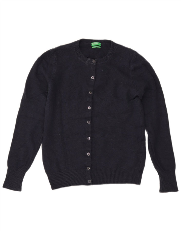 BENETTON Dame Crop Cardigan Sweater UK 6 XS Marineblå Merinould