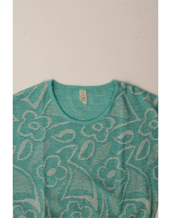 VINTAGE Dame sweater med rund hals IT 42 Medium Blue Floral