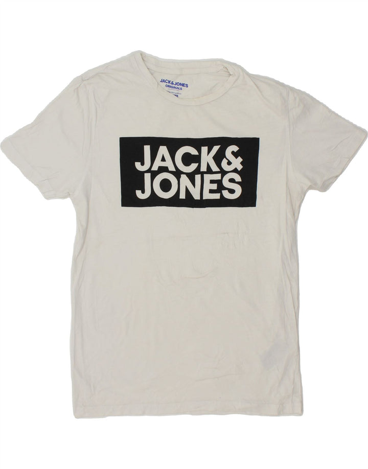 JACK & JONES Mens Regular Fit Graphic T-Shirt Top Small White Cotton Vintage Jack & Jones and Second-Hand Jack & Jones from Messina Hembry 