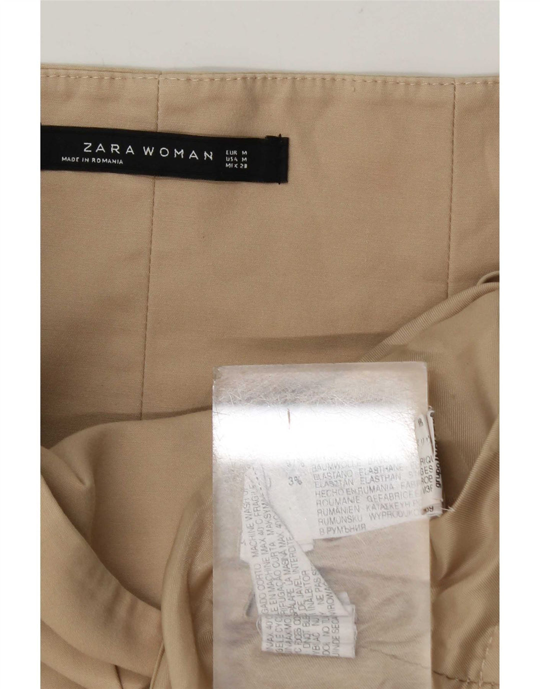 Zara Dame Højtalje Mininederdel Medium W28 Beige Bomuld