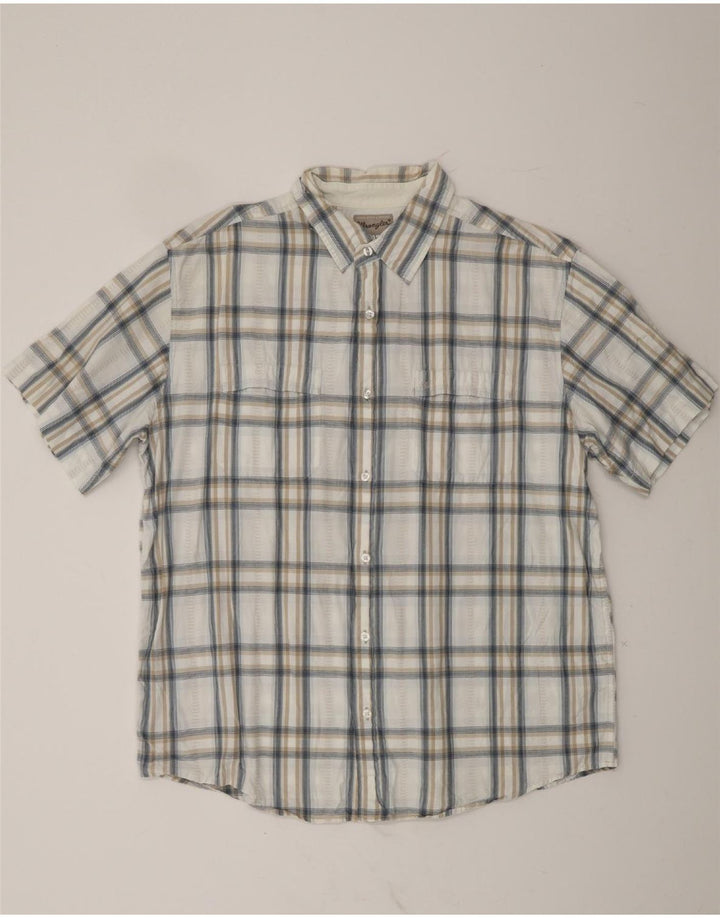 WRANGLER Mens Short Sleeve Shirt XL White Plaid Cotton Vintage Wrangler and Second-Hand Wrangler from Messina Hembry 