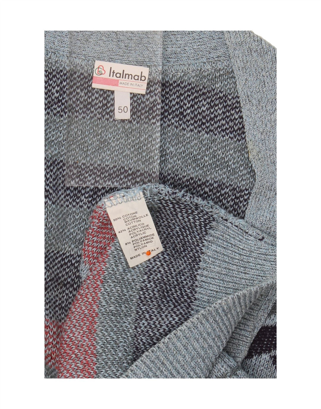 VINTAGE Mens Cardigan Sweater IT 50 Medium Blue Geometric Cotton Vintage Vintage and Second-Hand Vintage from Messina Hembry 