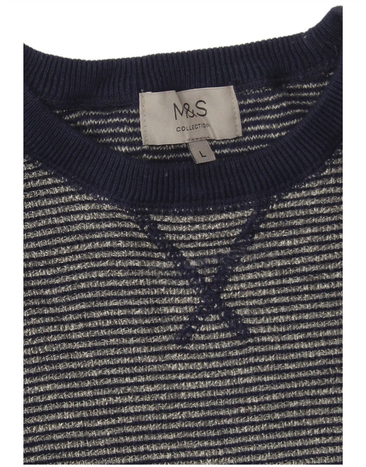 Marks & Spencer Herre sweater med rund hals, stor marineblå nålestribe