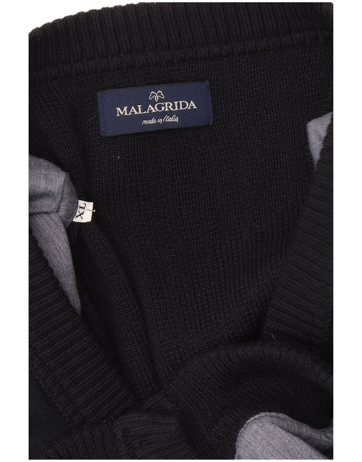 Malagrida Herre Cardigan Sweater XL Sort Stribet Uld