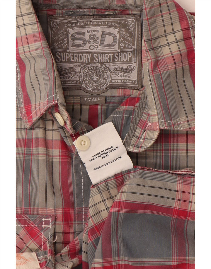 Superdry kortærmet herreskjorte lille grå plaid bomuld