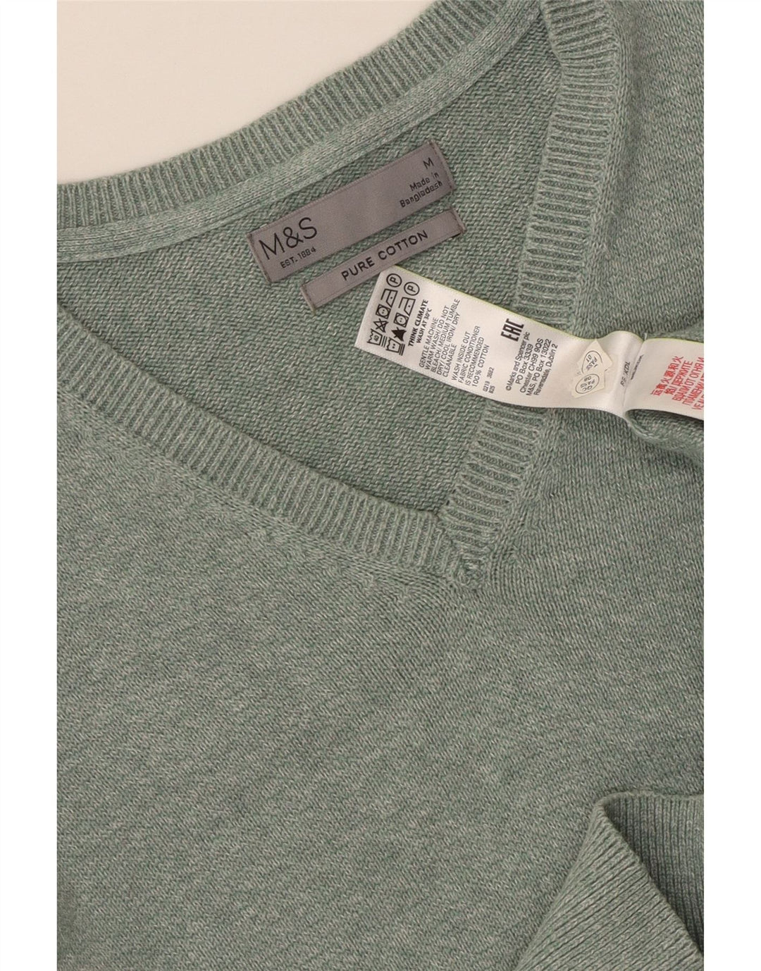 MARKS & SPENCER Herre V-hals sweater Medium Grøn Flecked Bomuld