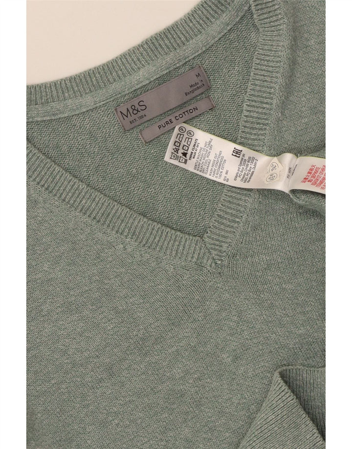 MARKS & SPENCER Herre V-hals sweater Medium Grøn Flecked Bomuld