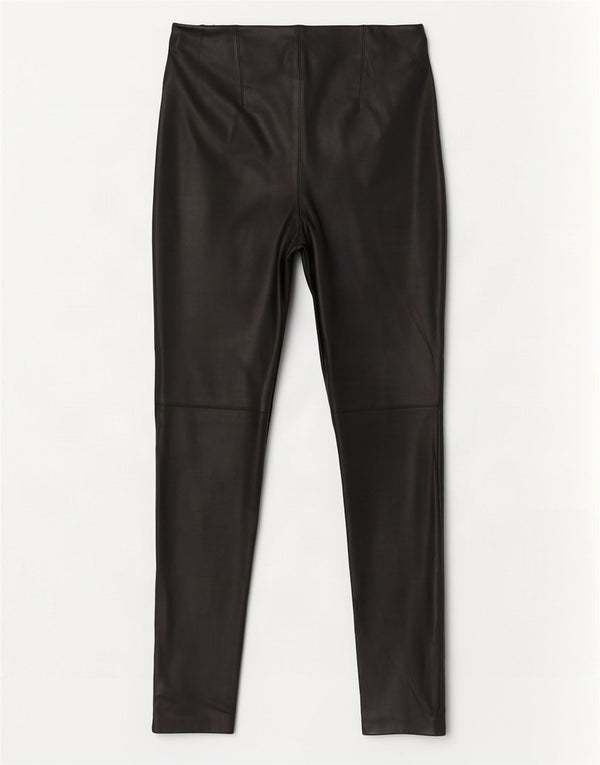 Zara Dame Slim Faux Læder Bukser Large W30 L27 Sort Polyurethan