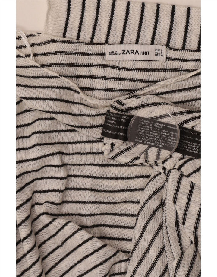Zara Womens Oversized Top 3/4 ærme UK 10 Lille hvid stribet polyester