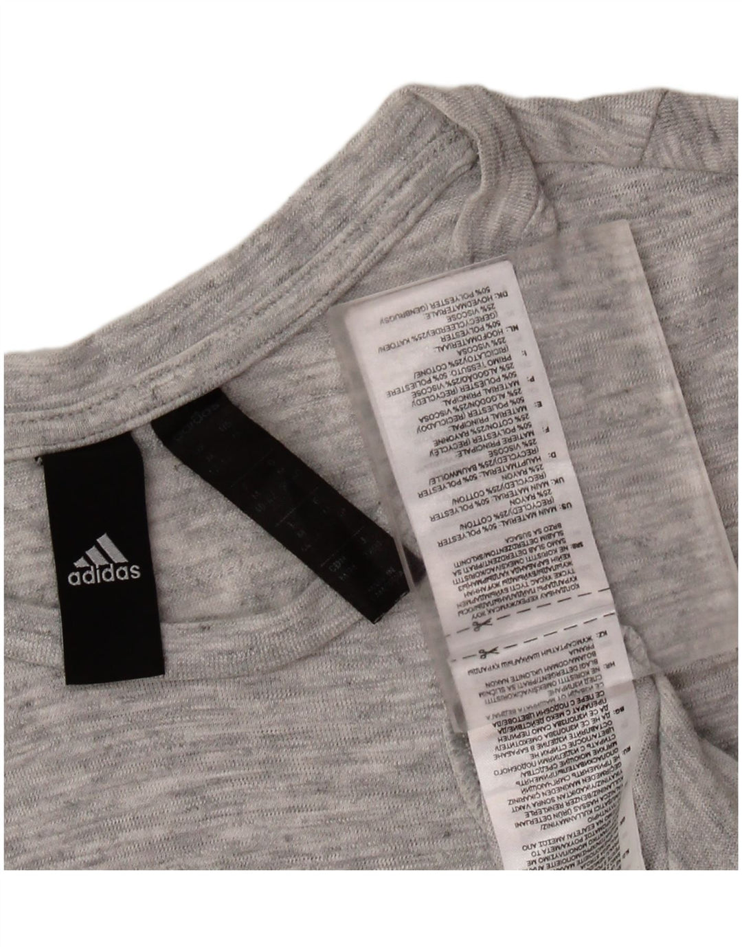 ADIDAS grafisk T-shirt top til kvinder DK 12/14 mellemgrå flækket polyester