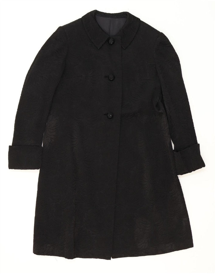 VINTAGE Womens Overcoat UK 16 Large Black Floral Vintage Vintage and Second-Hand Vintage from Messina Hembry 