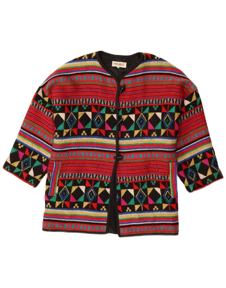 Vintage Dame Oversized Duffle Jacket IT 44 Medium Flerfarvet Geometrisk