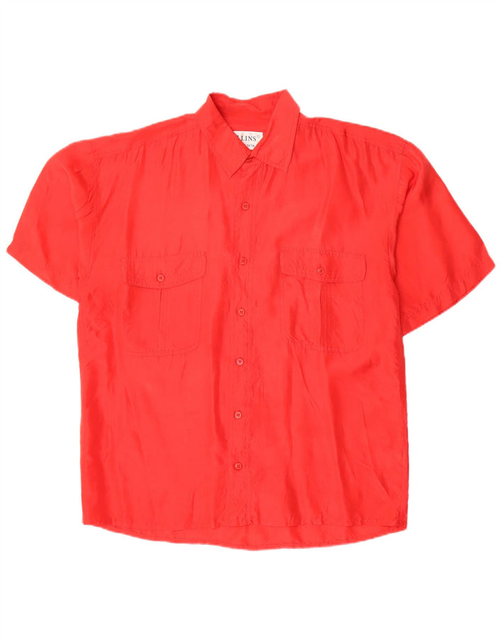 COLLINS Mens Short Sleeve Shirt Small Red Silk