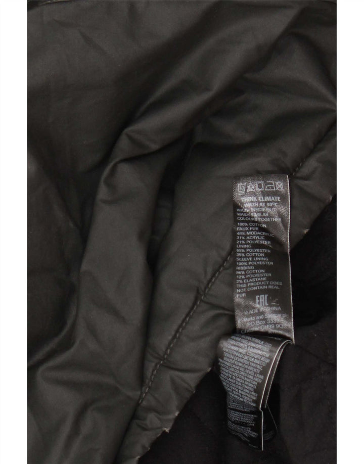 Marks & Spencer Dame Hooded Parka Jacket UK 10 Small Black Cotton