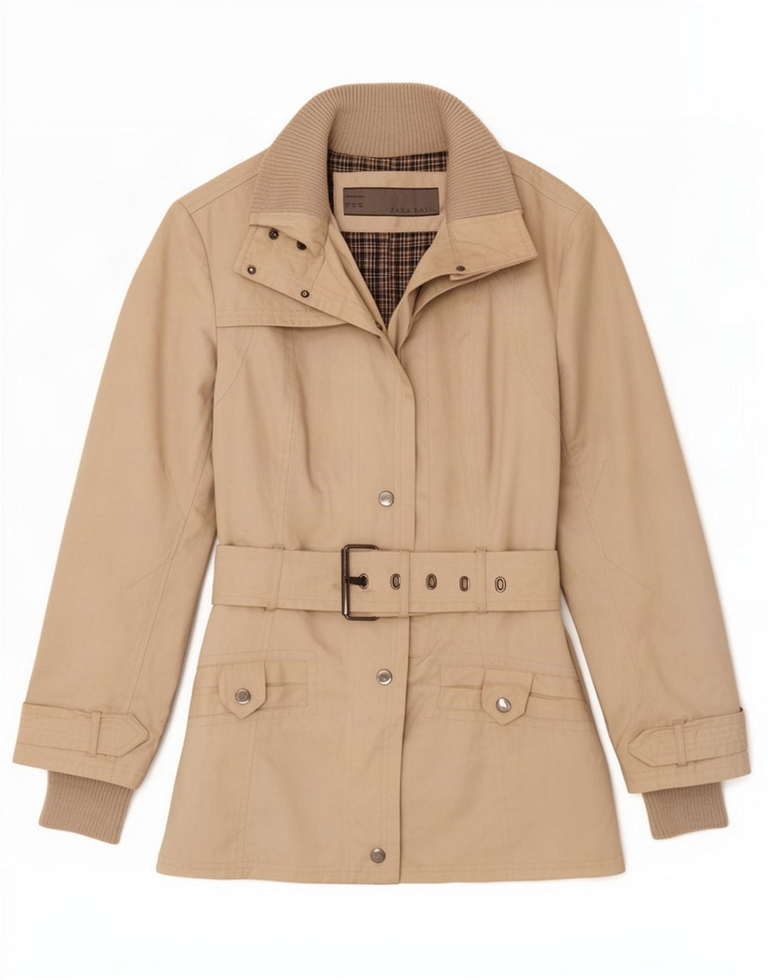 Zara Kvinder Kort Trench Coat UK 14 Medium Beige Bomuld