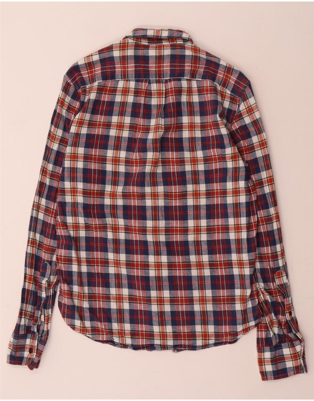 J. CREW Herre hjemmespundet smal flannelskjorte lille marineblå ternet bomuld