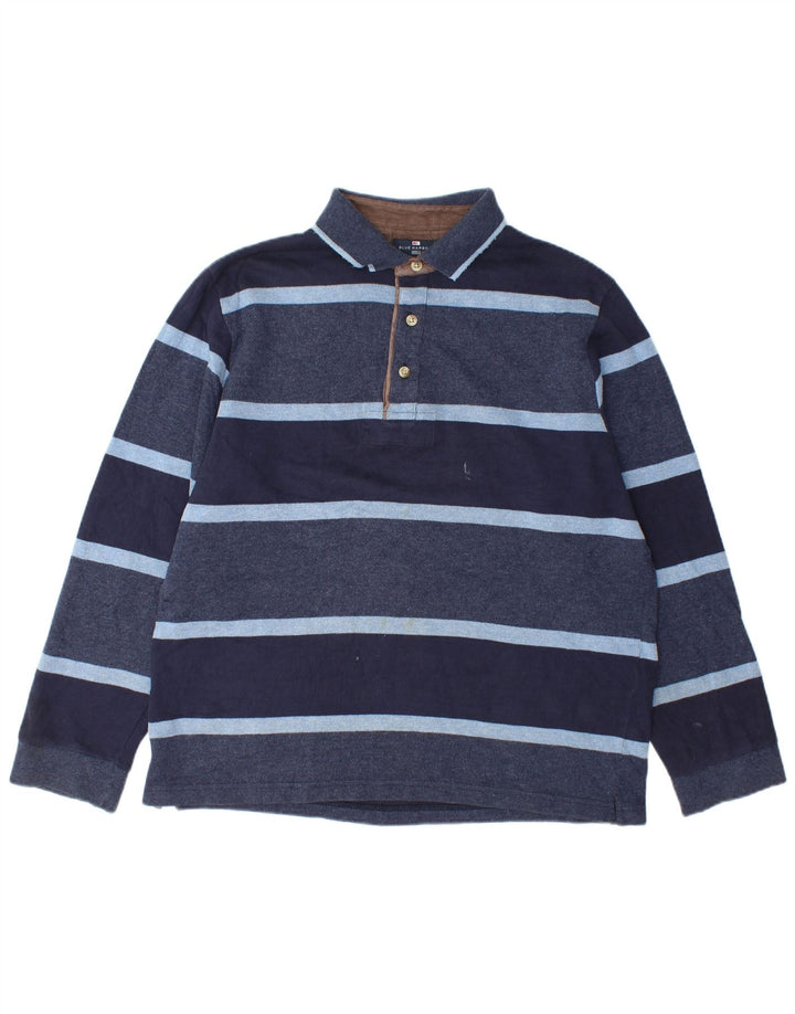 Marks & Spencer Langærmet Rugby Polo Shirt til mænd Medium Navyblå stribet