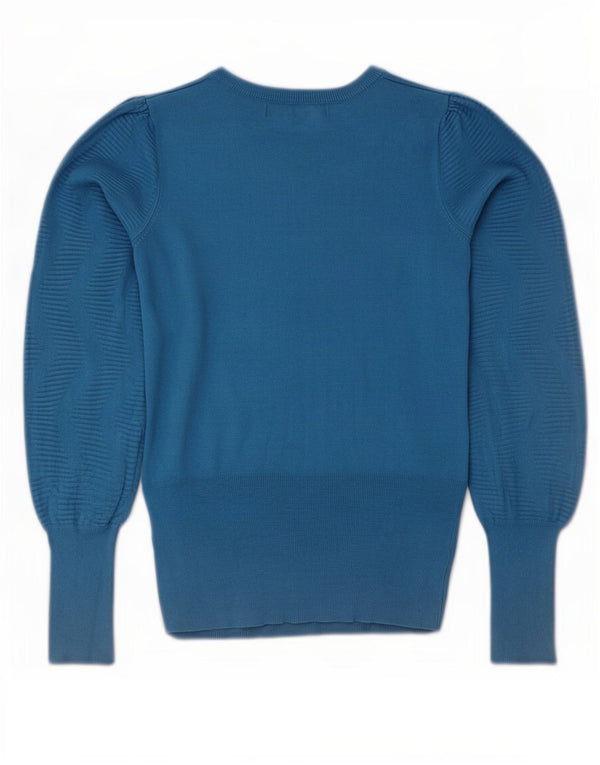 Marks & Spencer Dame Boat Neck Jumper Sweater UK 10 Small Blue Chevron