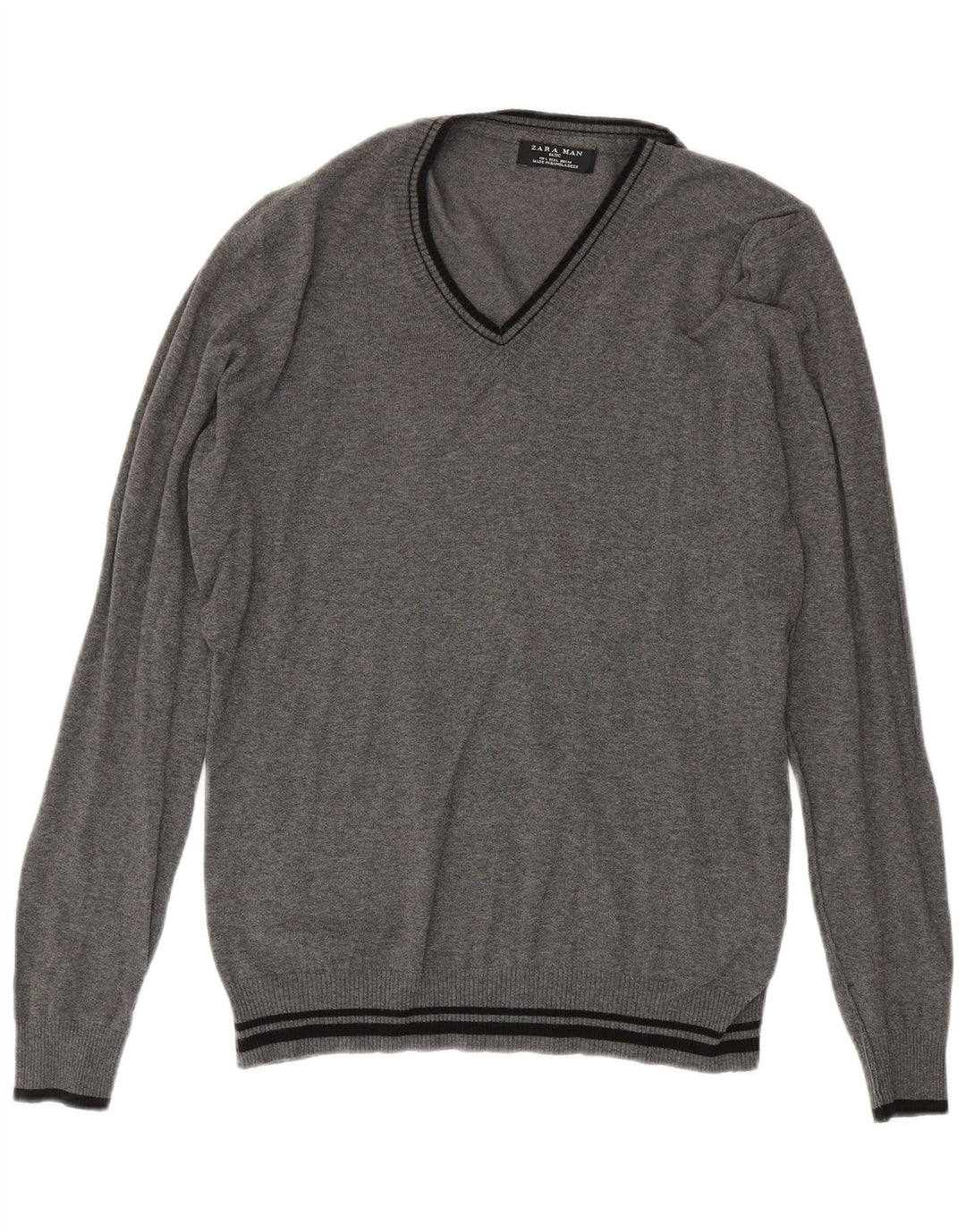 Zara Herre V-hals sweater Stor grå stribet bomuld