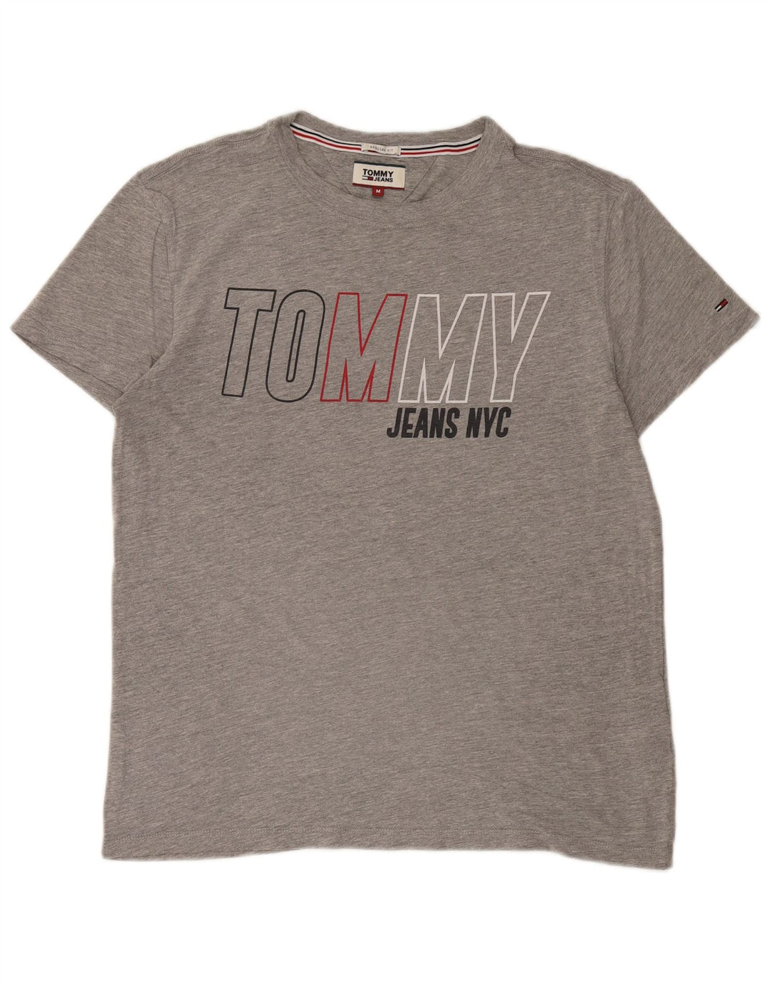 TOMMY HILFIGER Mens Graphic T-Shirt Top Medium Grey Flecked Cotton