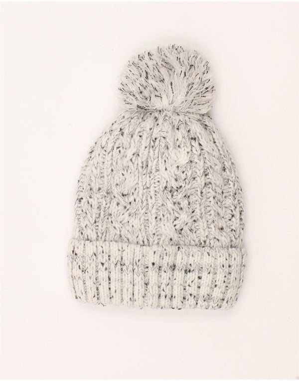 Superdry Womens Knit Knit Beanie Hat One Size Grey Flecked Acrylic