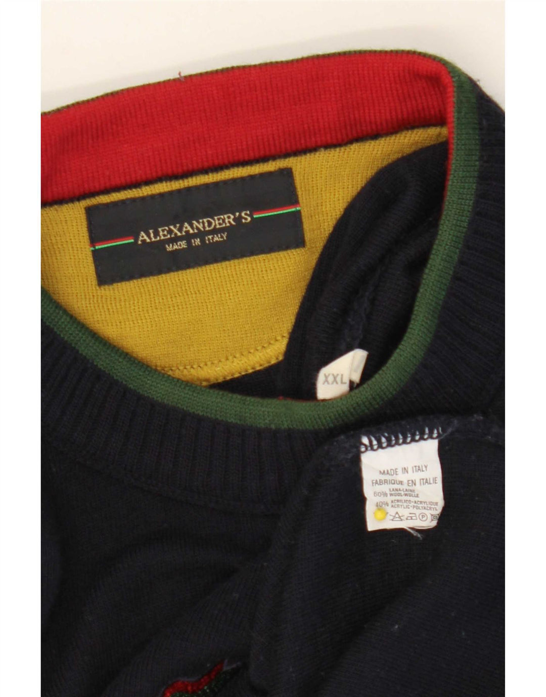Alexander's Herre grafisk rund hals sweater 2XL marineblå uld