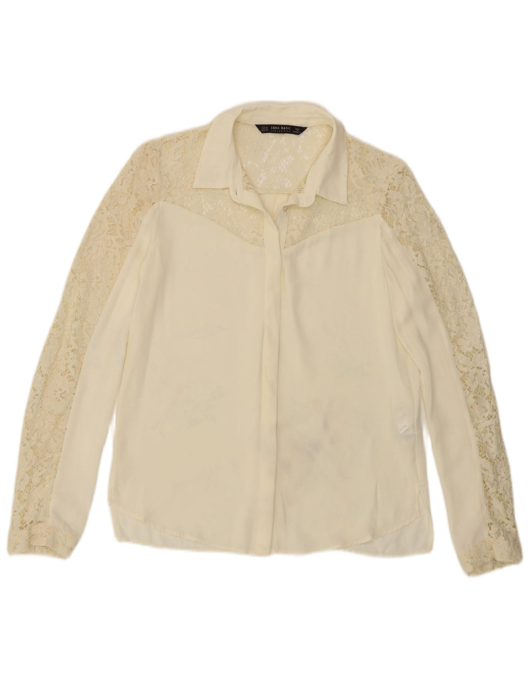 Zara Kvinders Skjorte Bluse UK 6 XS Off White Polyester