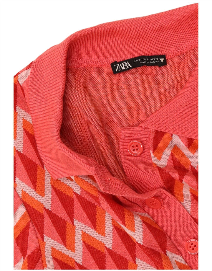 Zara Dame Polo Dress UK 10 Small Red Chevron