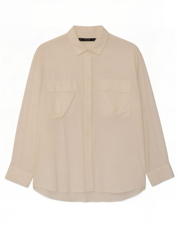 Zara Womens Military Shirt UK 14 Medium White Viscose