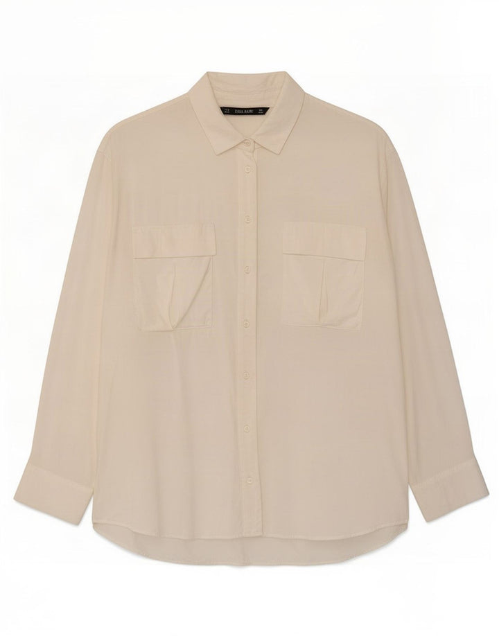 Zara Military Shirt til kvinder UK 14 Medium White Viscose
