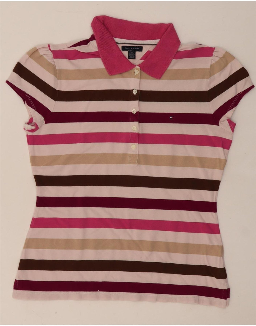 Tommy Hilfiger Dame Polo Shirt UK 14 Stor flerfarvet stribet bomuld