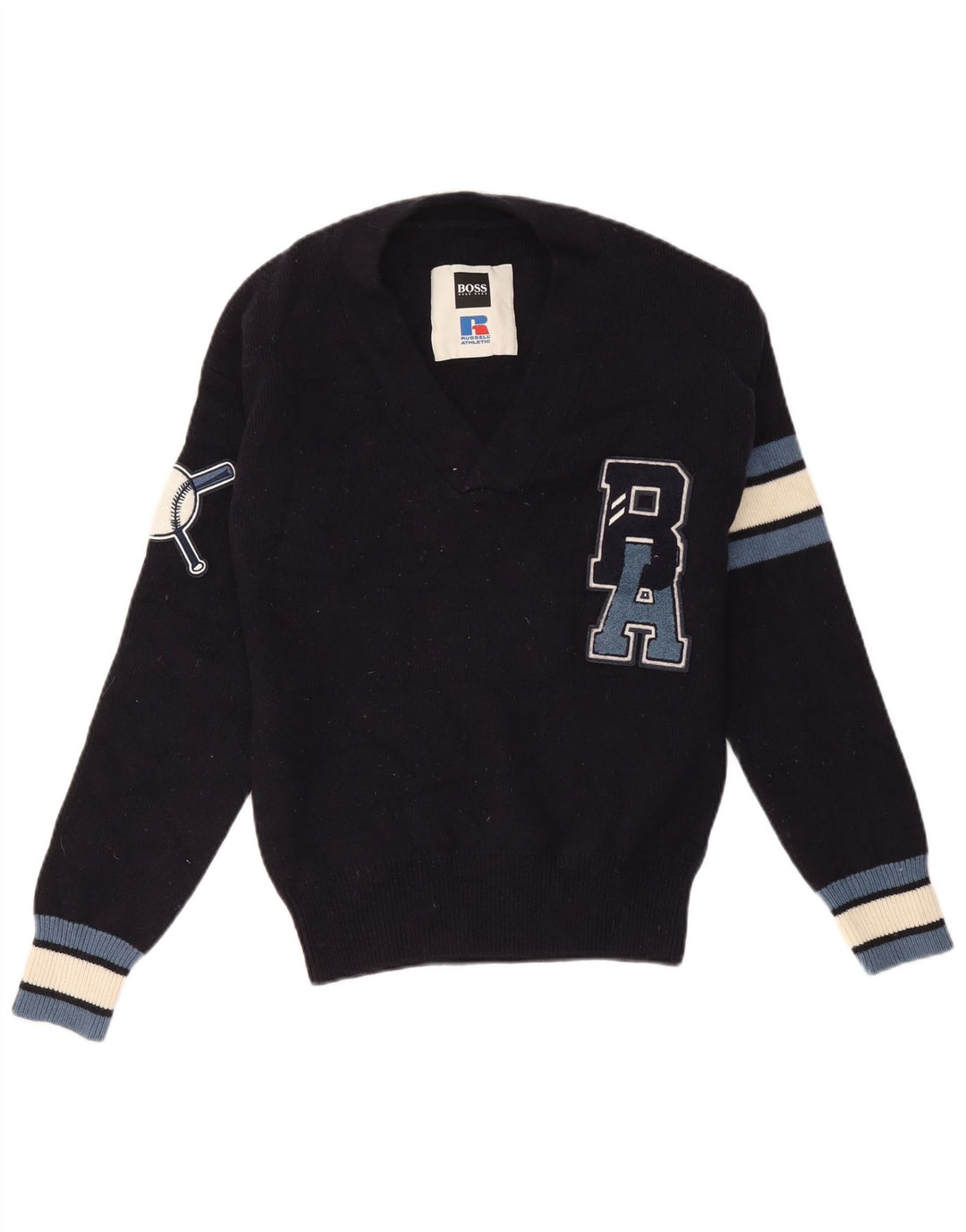 Hugo Boss Herre grafisk V-hals sweater Medium Navy Blue Colourblock