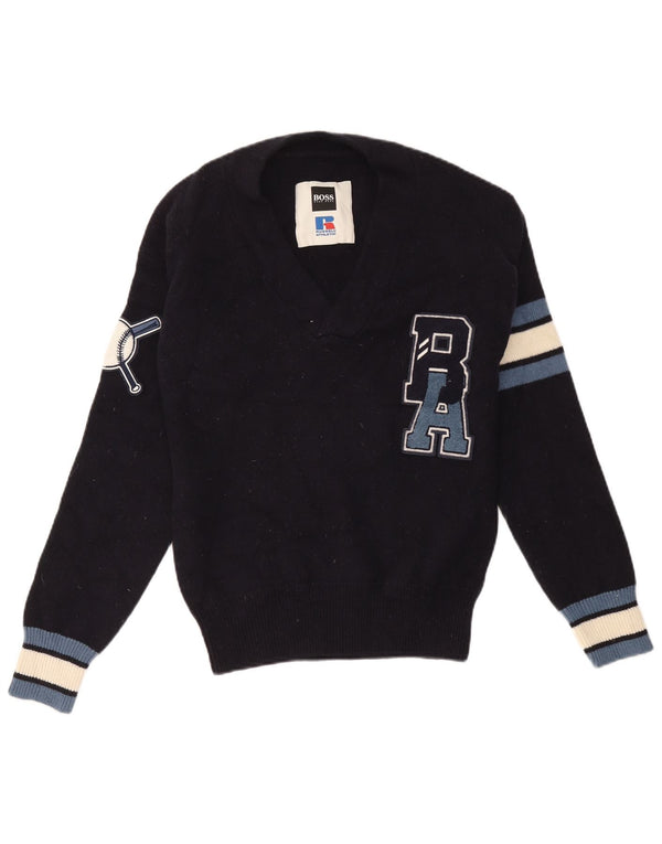 Hugo Boss Herre grafisk V-hals sweater Medium Navy Blue Colourblock
