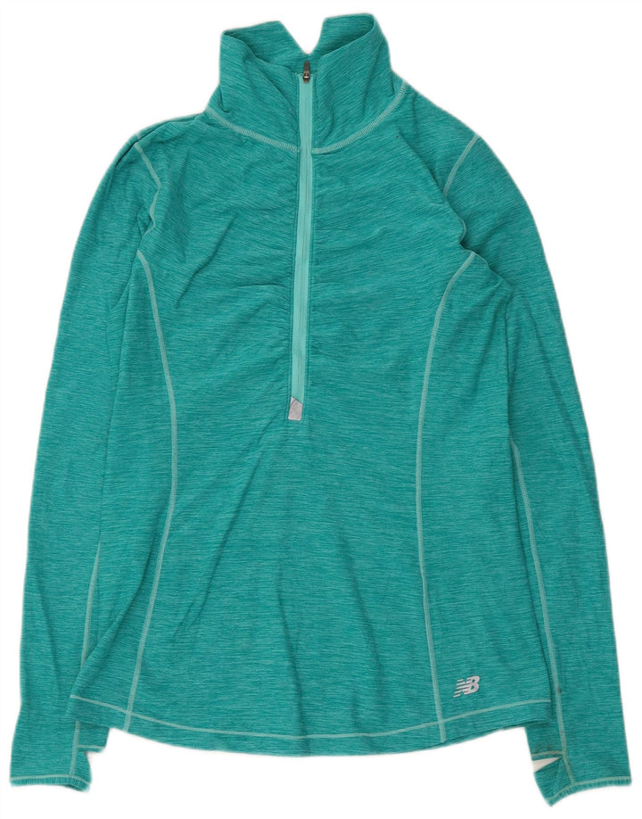 New Balance Womens Zip Neck Pullover Træningsdragt Top UK 12 Medium Green
