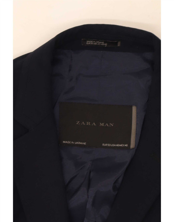 Zara Herre 2-knaps blazerjakke EU 50 Medium Navyblå Polyester