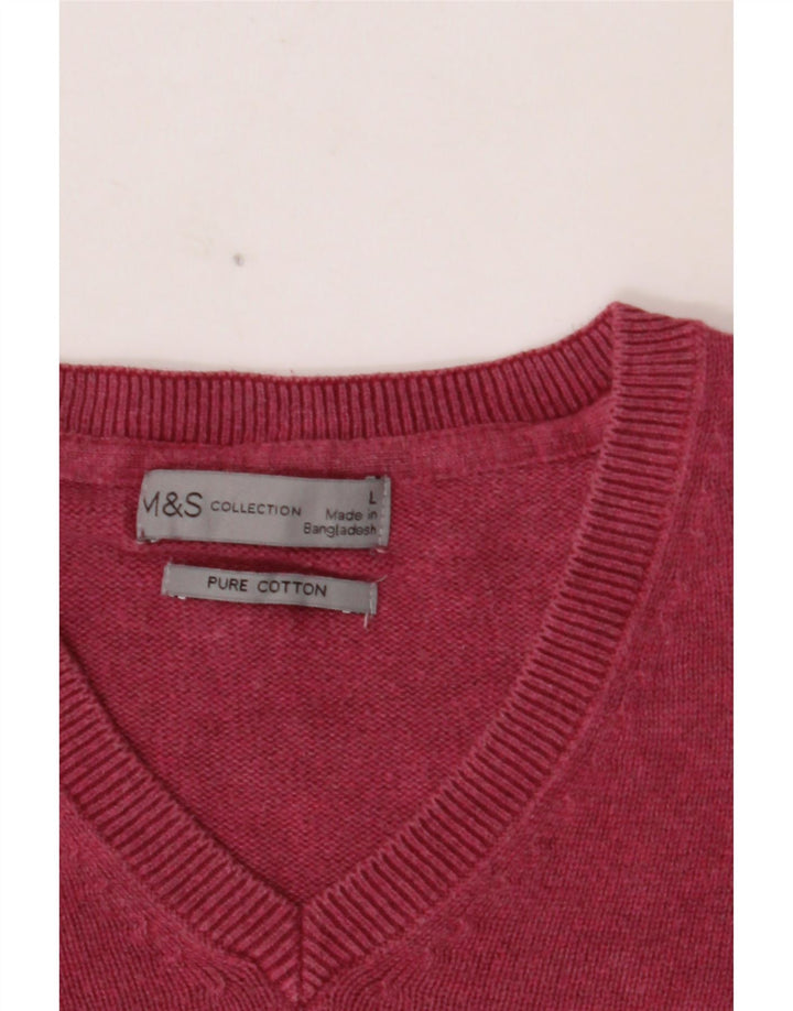 MARKS & SPENCER Herre V-hals sweater Stor Pink Bomuld